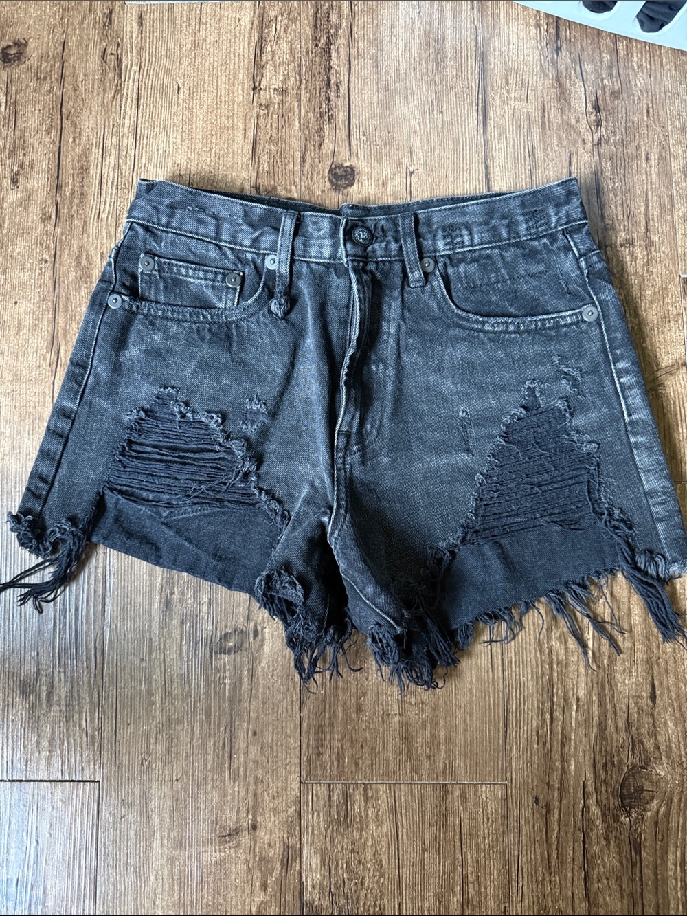 R13 Black Shredded Cutoff Shorts
